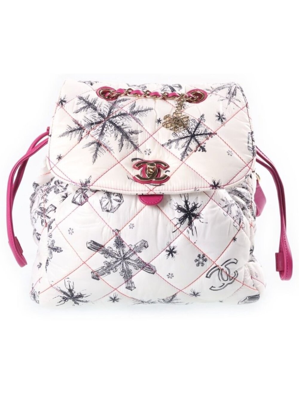 Chanel Coco Neige Backpack Snowflake Nylon Leather Gold White